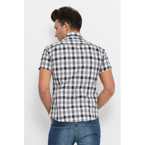 Checked Short-Sleeve White-Black Men Shirt