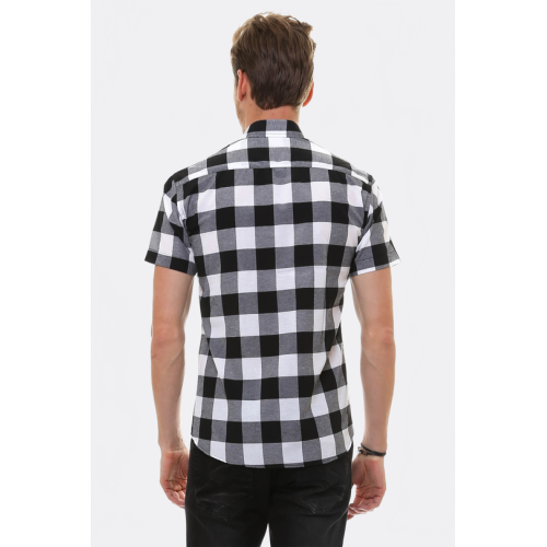 Checked Short-Sleeve White-Black Men's Shirt