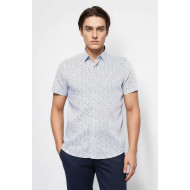 Floral Patterned Short-Sleeve White Men's Shirt | Blue