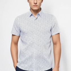 Floral Patterned Short-Sleeve White Men's Shirt | Blue
