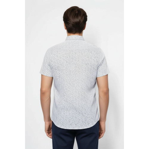 Floral Patterned Short-Sleeve White Men's Shirt | Blue