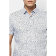 Floral Patterned Short-Sleeve White Men's Shirt | Blue