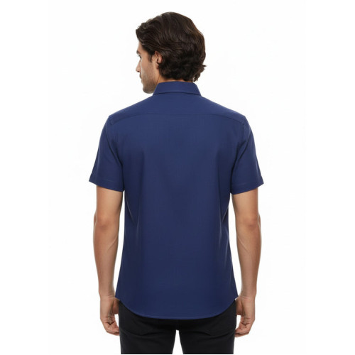 Linen Blend Short Sleeves Navy Blue Men Shirt