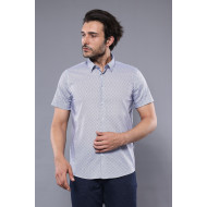 Patterned Short-Sleeve Blue Men's Shirt