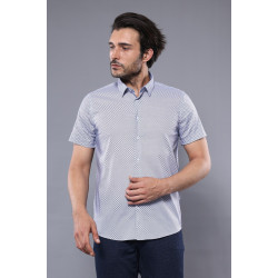 Patterned Short-Sleeve Blue Men's Shirt