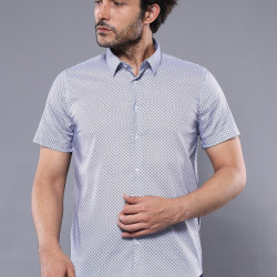 Patterned Short-Sleeve Blue Men's Shirt