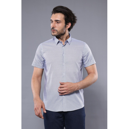 Patterned Short-Sleeve Blue Men's Shirt