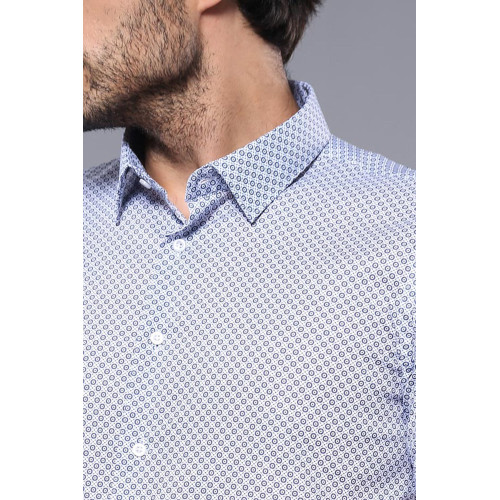 Patterned Short-Sleeve Blue Men's Shirt