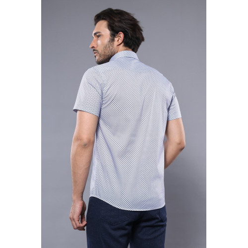 Patterned Short-Sleeve Blue Men's Shirt