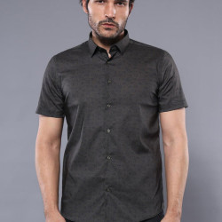 Patterned Short-Sleeves Khaki Men's Shirt