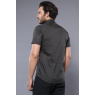 Patterned Short-Sleeves Khaki Men's Shirt