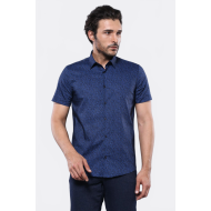 Patterned Short-Sleeves Navy Blue Men's Shirt