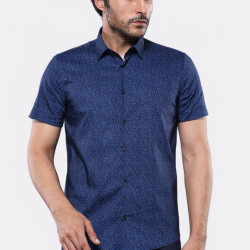 Patterned Short-Sleeves Navy Blue Men's Shirt