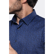 Patterned Short-Sleeves Navy Blue Men's Shirt
