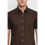 Plain Short-Sleeves Brown Men Shirt