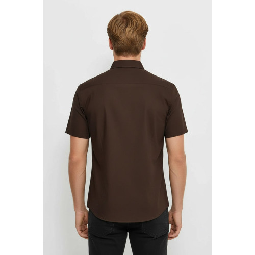 Plain Short-Sleeves Brown Men Shirt