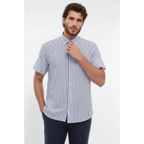 Regular Striped Short-Sleeve White Shirt