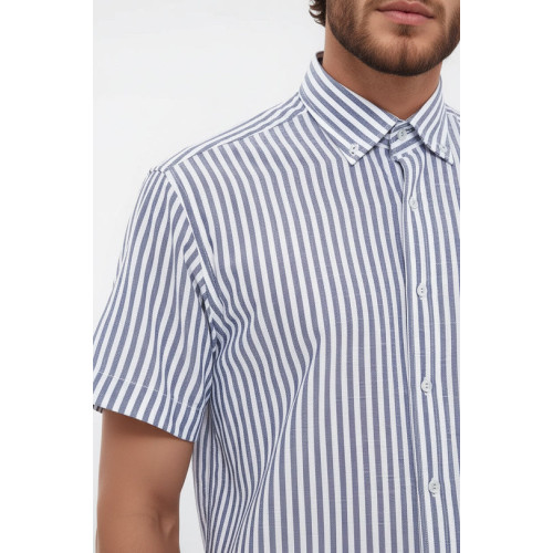 Regular Striped Short-Sleeve White Shirt