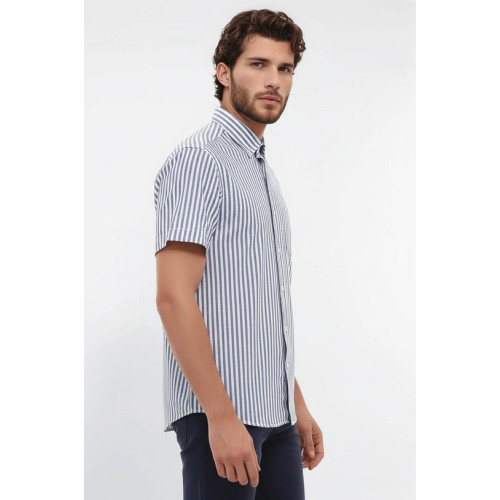 Regular Striped Short-Sleeve White Shirt