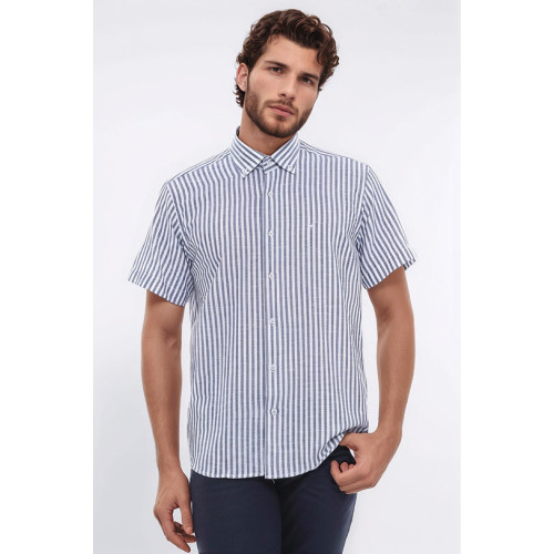 Regular Striped Short-Sleeve White Shirt