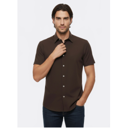 Brown Short-Sleeve Men's Shirt-Cotton