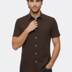 Brown Short-Sleeve Men's Shirt-Cotton