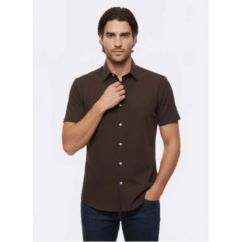 Brown Short-Sleeve Men's Shirt-Cotton