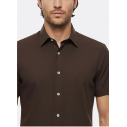 Brown Short-Sleeve Men's Shirt-Cotton