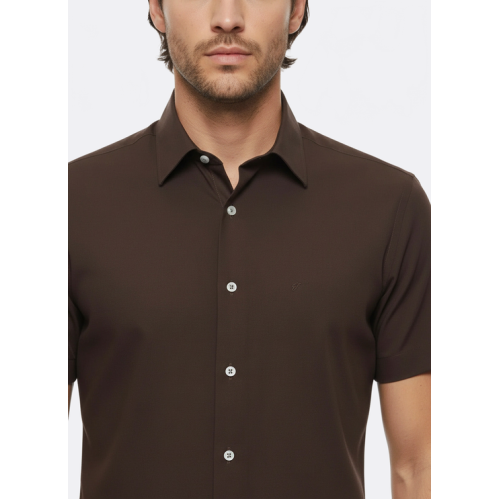 Brown Short-Sleeve Men's Shirt-Cotton