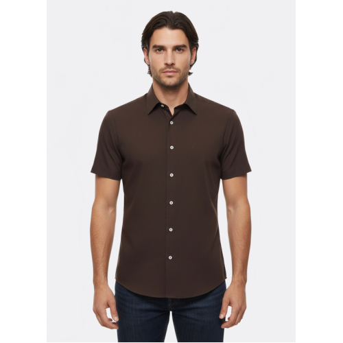 Brown Short-Sleeve Men's Shirt-Cotton