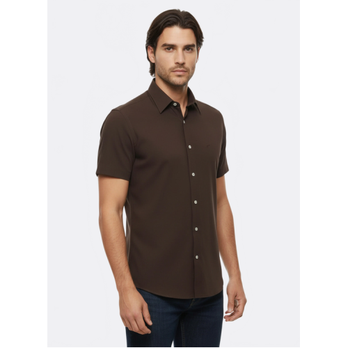 Brown Short-Sleeve Men's Shirt-Cotton