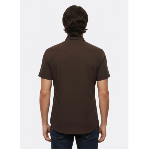 Brown Short-Sleeve Men's Shirt-Cotton