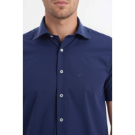 Short-Sleeve Poly Cotton Slim Fit Navy Blue Men Shirt