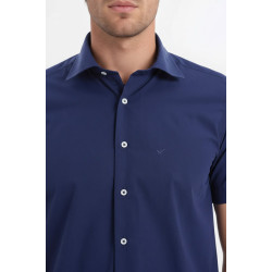 Short-Sleeve Poly Cotton Slim Fit Navy Blue Men Shirt