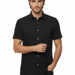 Black Short-Sleeve Men's Shirt-Cotton
