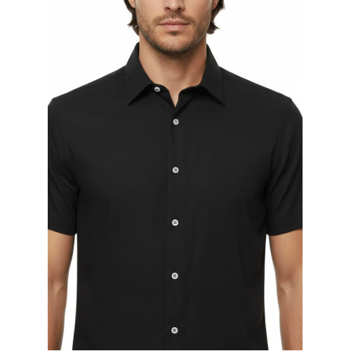 Black Short-Sleeve Men's Shirt-Cotton