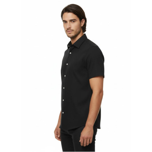 Black Short-Sleeve Men's Shirt-Cotton