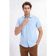 Slim-Fit Short-Sleeve Poly Cotton Blue Men's Shirt