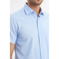 Slim-Fit Short-Sleeve Poly Cotton Blue Men's Shirt