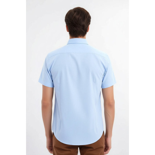 Slim-Fit Short-Sleeve Poly Cotton Blue Men's Shirt