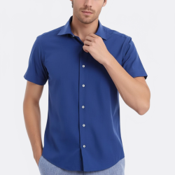 Slim-Fit Short-Sleeve Poly Cotton Navy Blue Men's Shirt