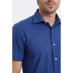 Slim-Fit Short-Sleeve Poly Cotton Navy Blue Men's Shirt