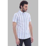 Striped Short-Sleeves Men's Blue Shirt