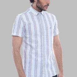 Striped Short-Sleeves Men's Blue Shirt