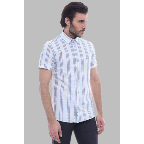 Striped Short-Sleeves Men's Blue Shirt