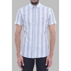 Striped Short-Sleeves Men's Blue Shirt