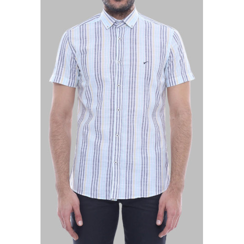 Striped Short-Sleeves Men's Blue Shirt