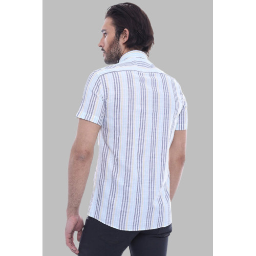 Striped Short-Sleeves Men's Blue Shirt