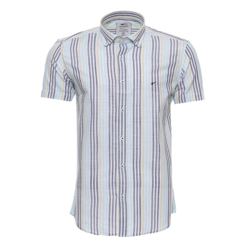 Striped Short-Sleeves Men's Blue Shirt
