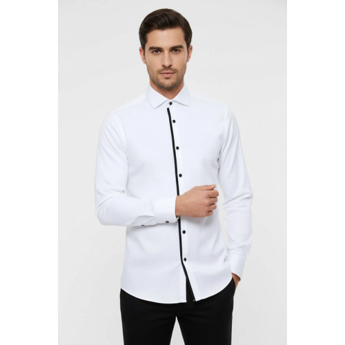 Black Buttoned Long Sleeves White Men Tuxedo Shirt